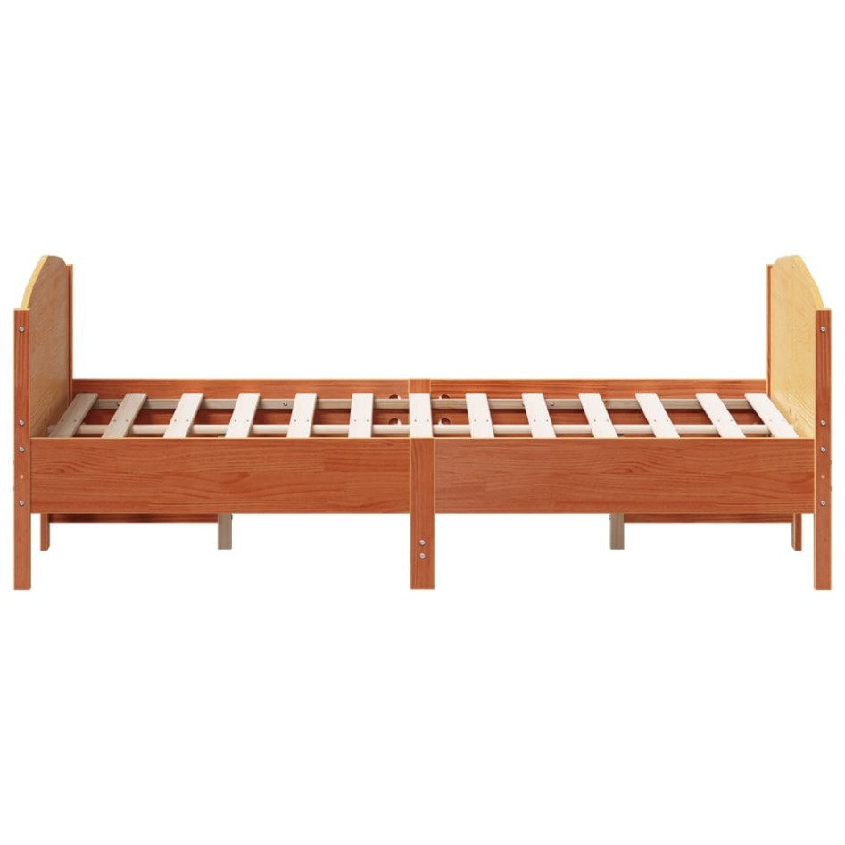 Estructura cama con cabecero madera pino marrón cera 150x200