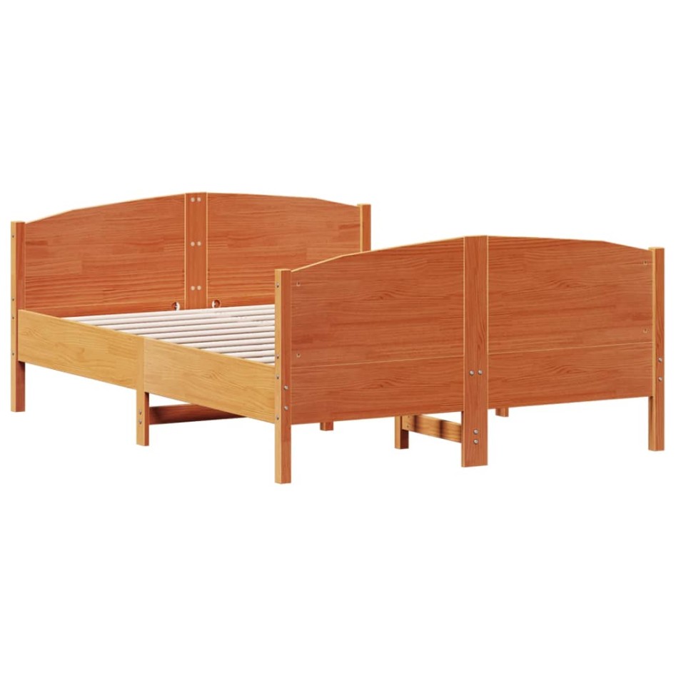 Estructura cama con cabecero madera pino marrón cera 150x200