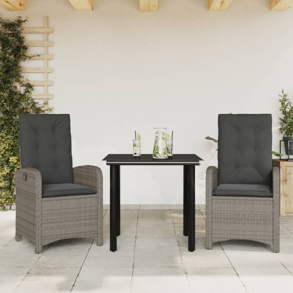 Set comedor de jardín 3 piezas con cojines ratán sintético