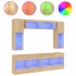 Muebles de TV de pared con luces LED 6 piezas roble