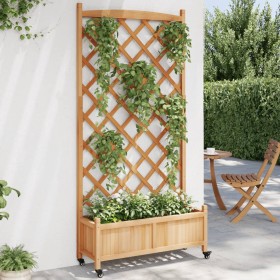 Jardinera con enrejado y ruedas madera maciza de abeto