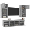 Muebles TV pared con LED 5 pzas madera ingeniería gris hormigón