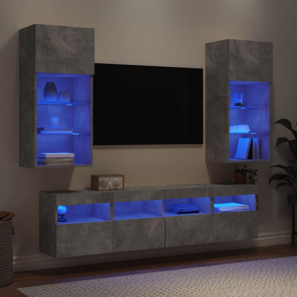 Muebles TV pared con LED 5 pzas madera ingeniería gris