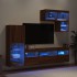 Muebles TV pared con LED 6 pzas madera ingeniería marrón