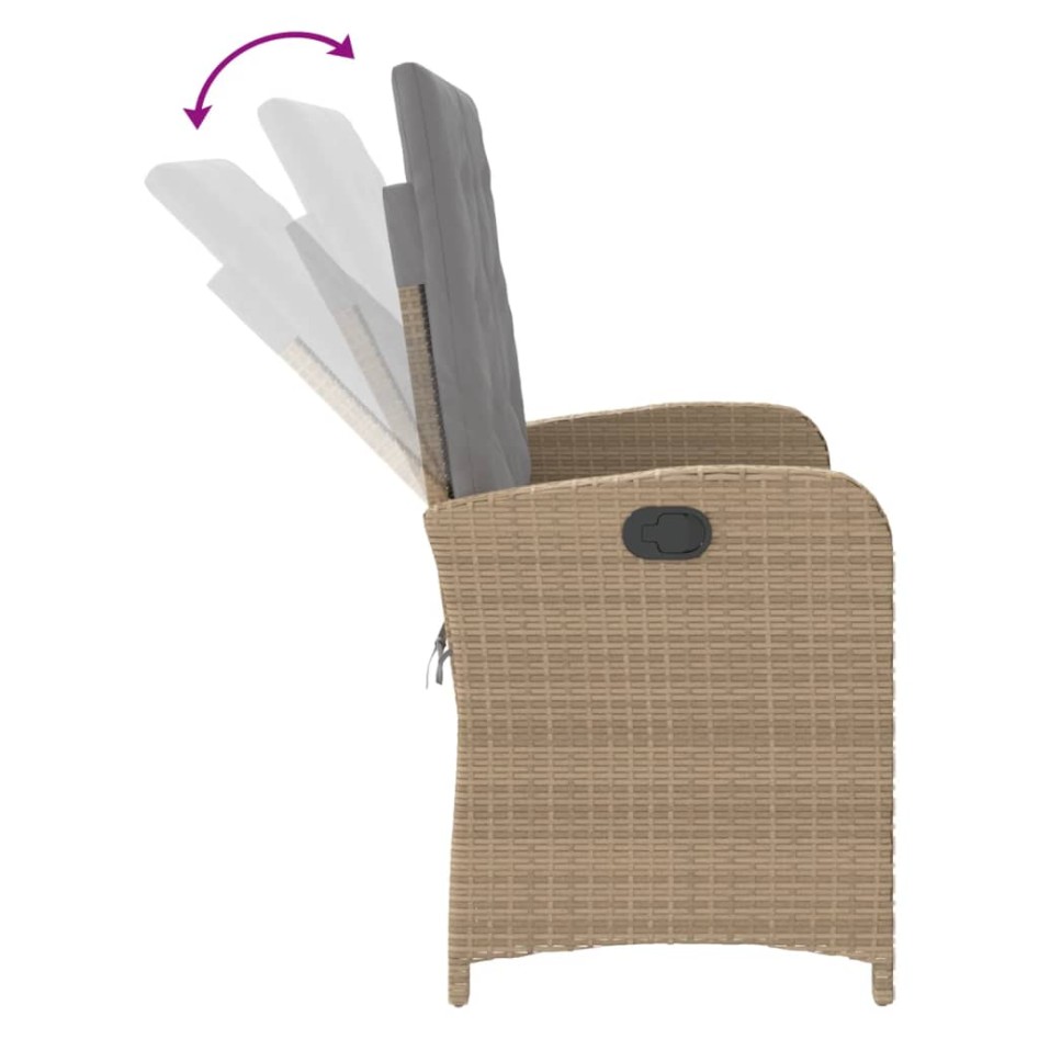 Sillón reclinable de jardín con cojines ratán sintético