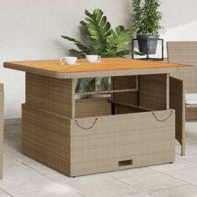 Mesa de jardín madera de acacia y ratán PE beige 110x110x71