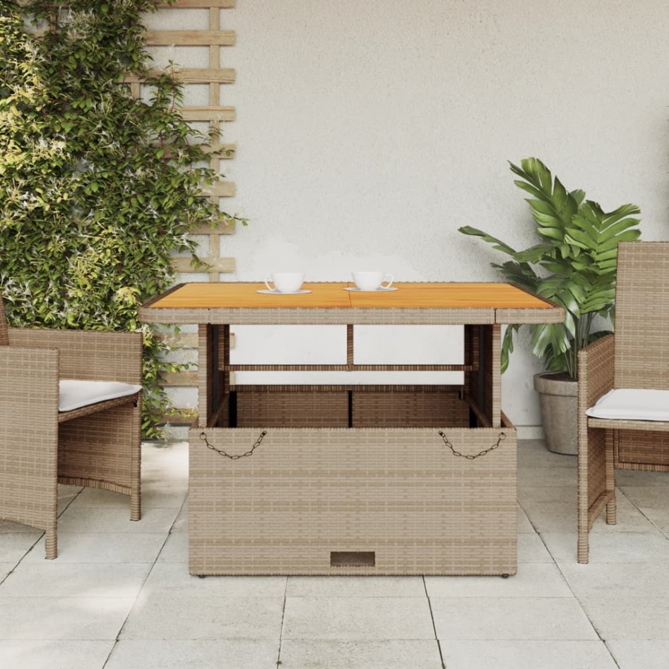 Mesa de jardín madera de acacia y ratán PE beige 110x110x71