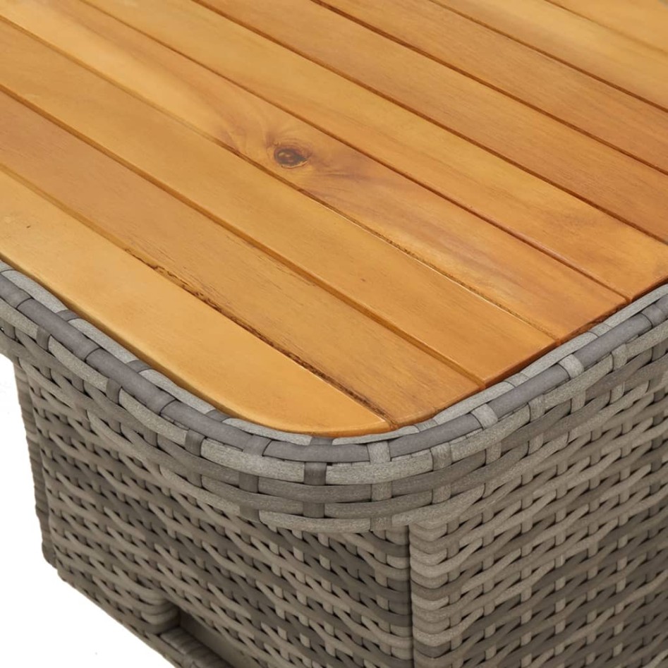 Mesa de jardín ratán sintético y madera acacia gris 90x55x71