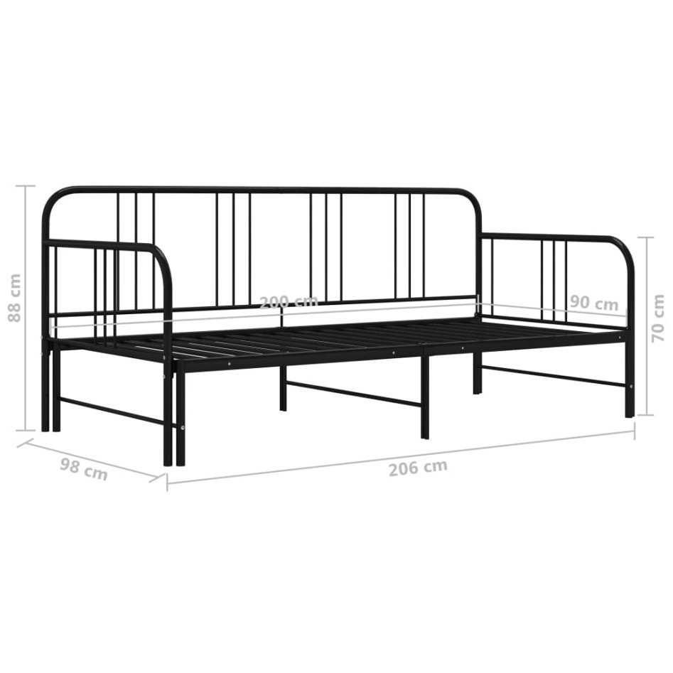 Estructura de sofá cama extraíble metal negro 90x200