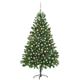 Árbol de Navidad preiluminado con luces y bolas verde 210
