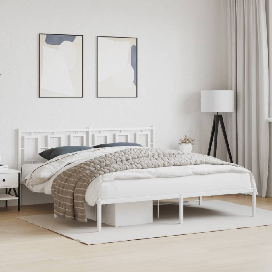 Estructura de cama de metal con cabecero blanco 183x213
