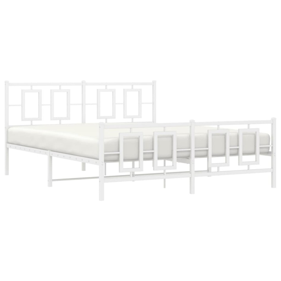 Estructura cama metal con cabecero y estribo blanco 150x200