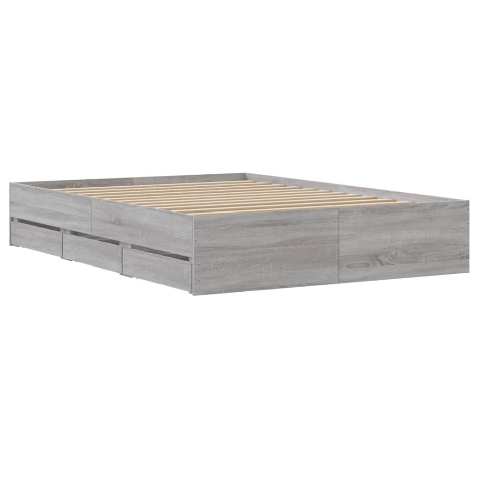 Cama con cajones madera ingeniería gris Sonoma 120x200