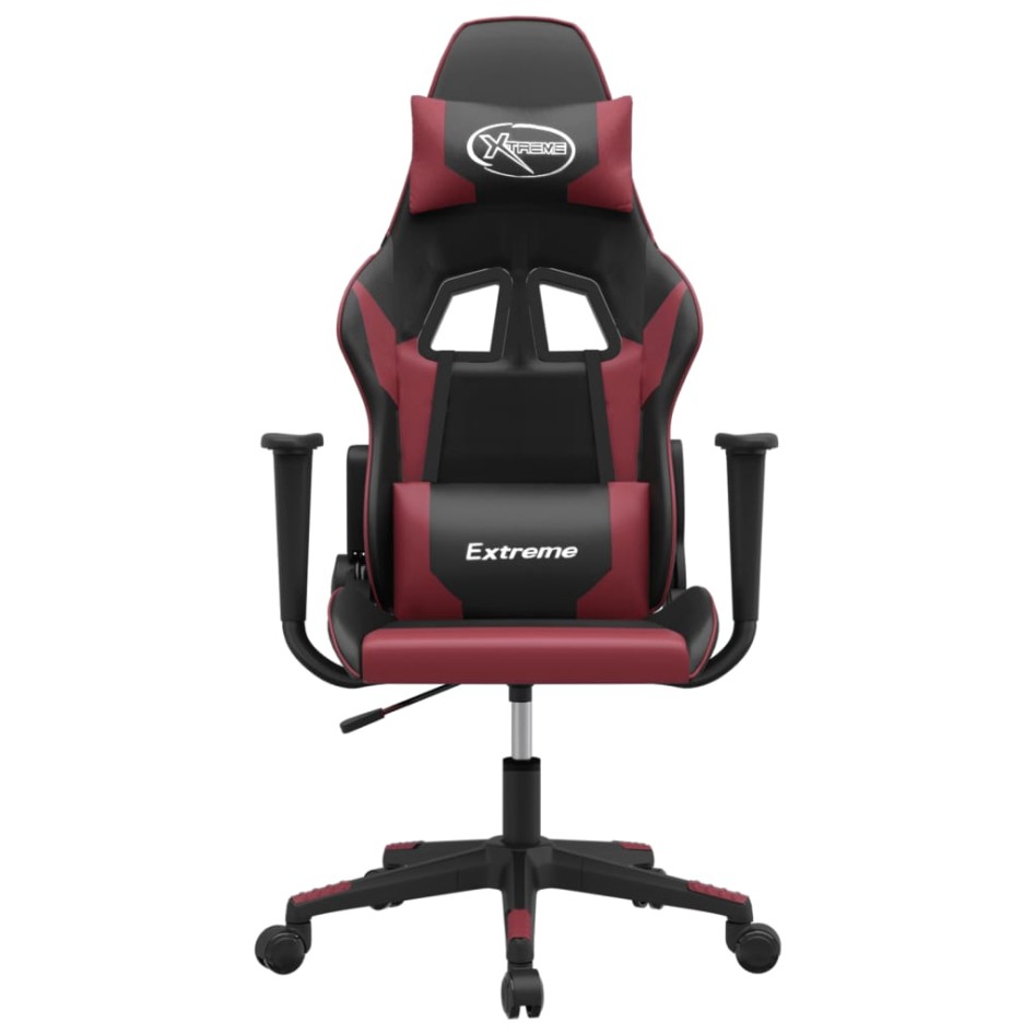Silla gaming de masaje cuero sintético negro y rojo vino