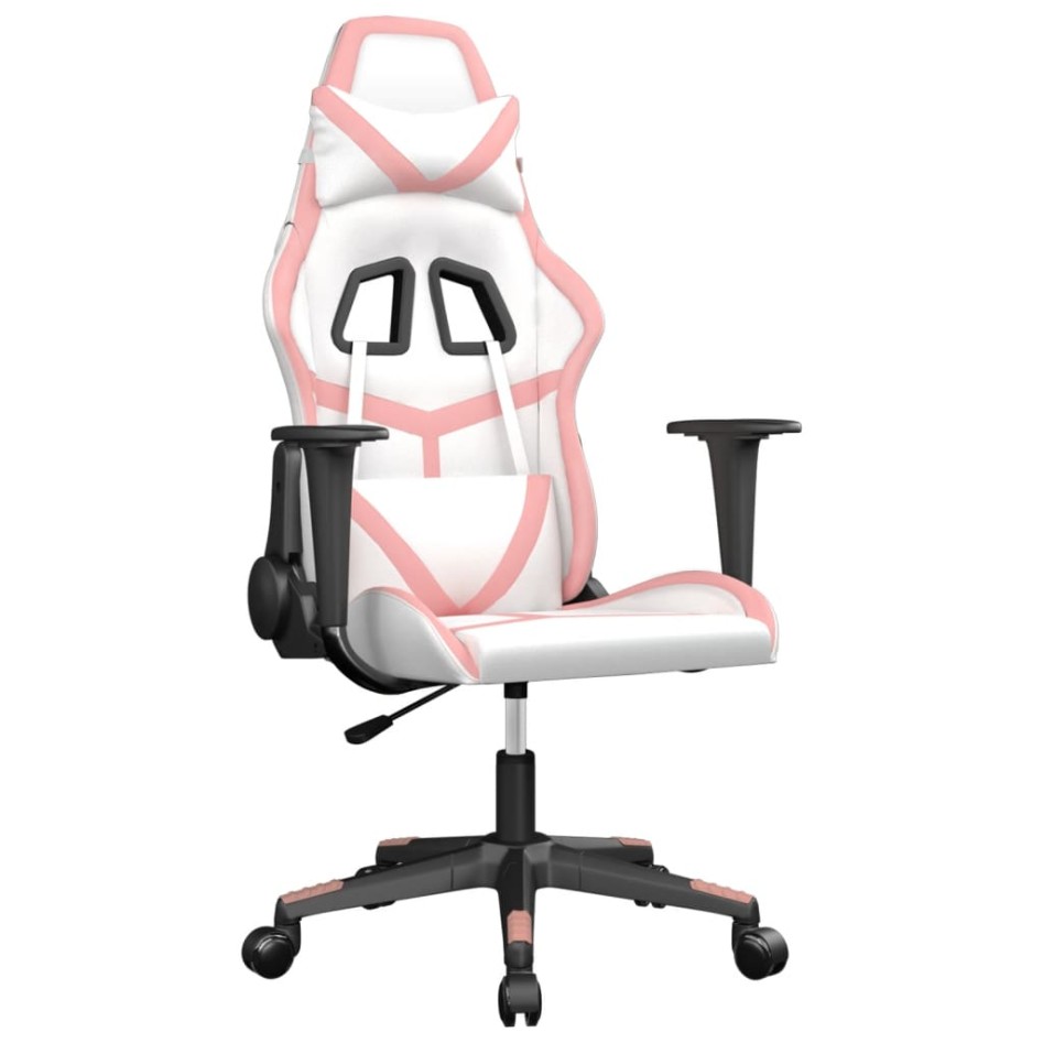 Silla gaming de masaje cuero sintético blanco y