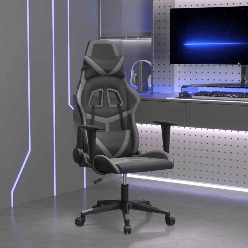 Silla gaming de masaje cuero sintético negro y