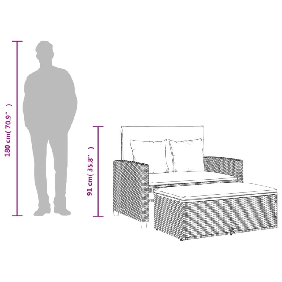 Sofá de jardín con cojines 2 plazas ratán y madera acacia