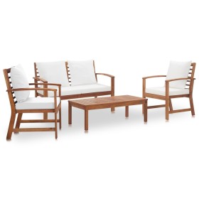 Set de muebles de jardín 4 pzs y cojines madera maciza