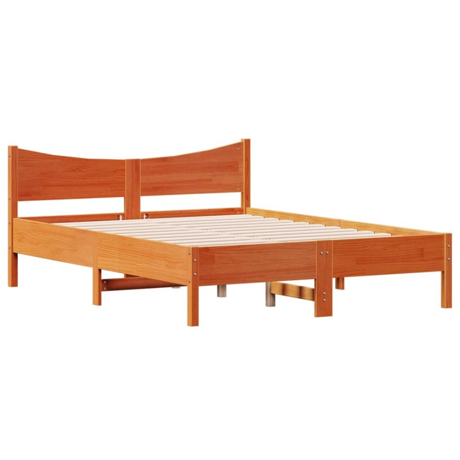 Estructura de cama madera maciza pino marrón cera 135x190