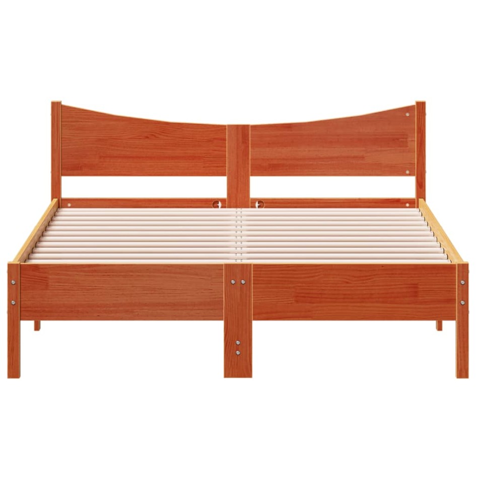 Estructura de cama madera maciza pino marrón cera 135x190