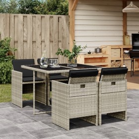 Set comedor de jardín 5 pzas cojines ratán sintético gris