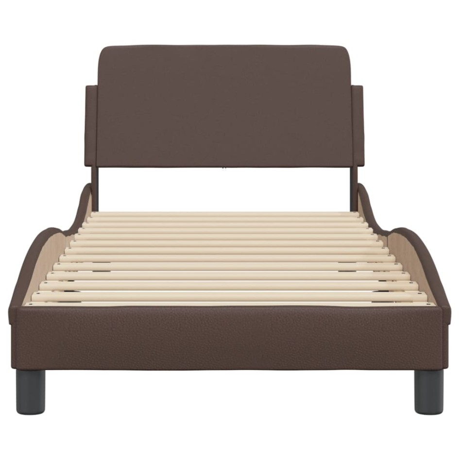 Estructura de cama con cabecero cuero sintético marrón