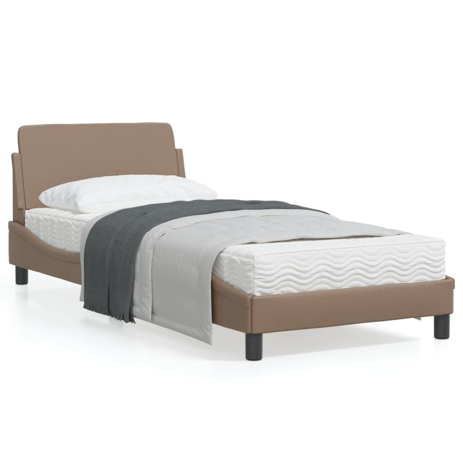 Estructura de cama cabecero cuero sintético capuchino 90x200