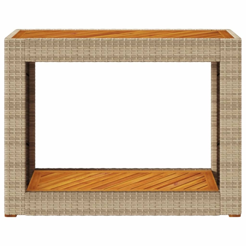 Mesa auxiliar jardín tapa madera ratán PE beige 100x40x75