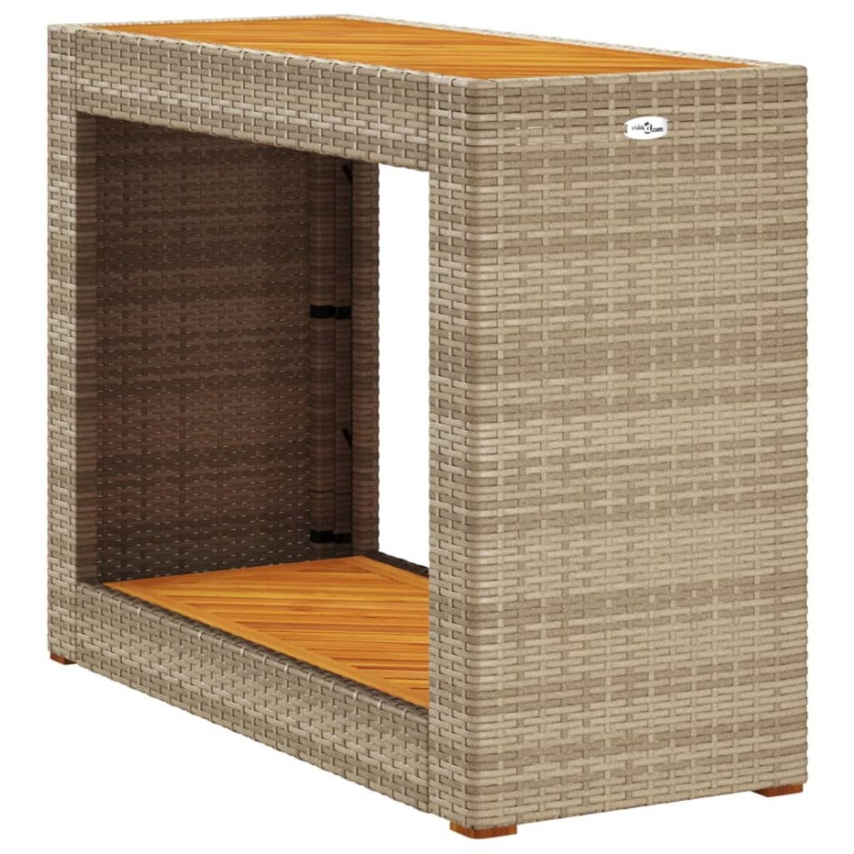 Mesa auxiliar jardín tapa madera ratán PE beige 100x40x75