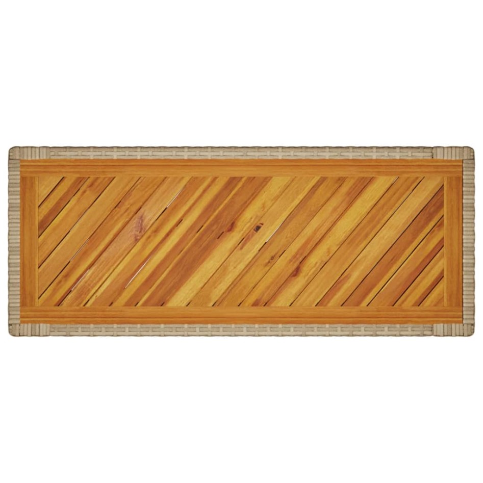 Mesa auxiliar jardín tapa madera ratán PE beige 100x40x75