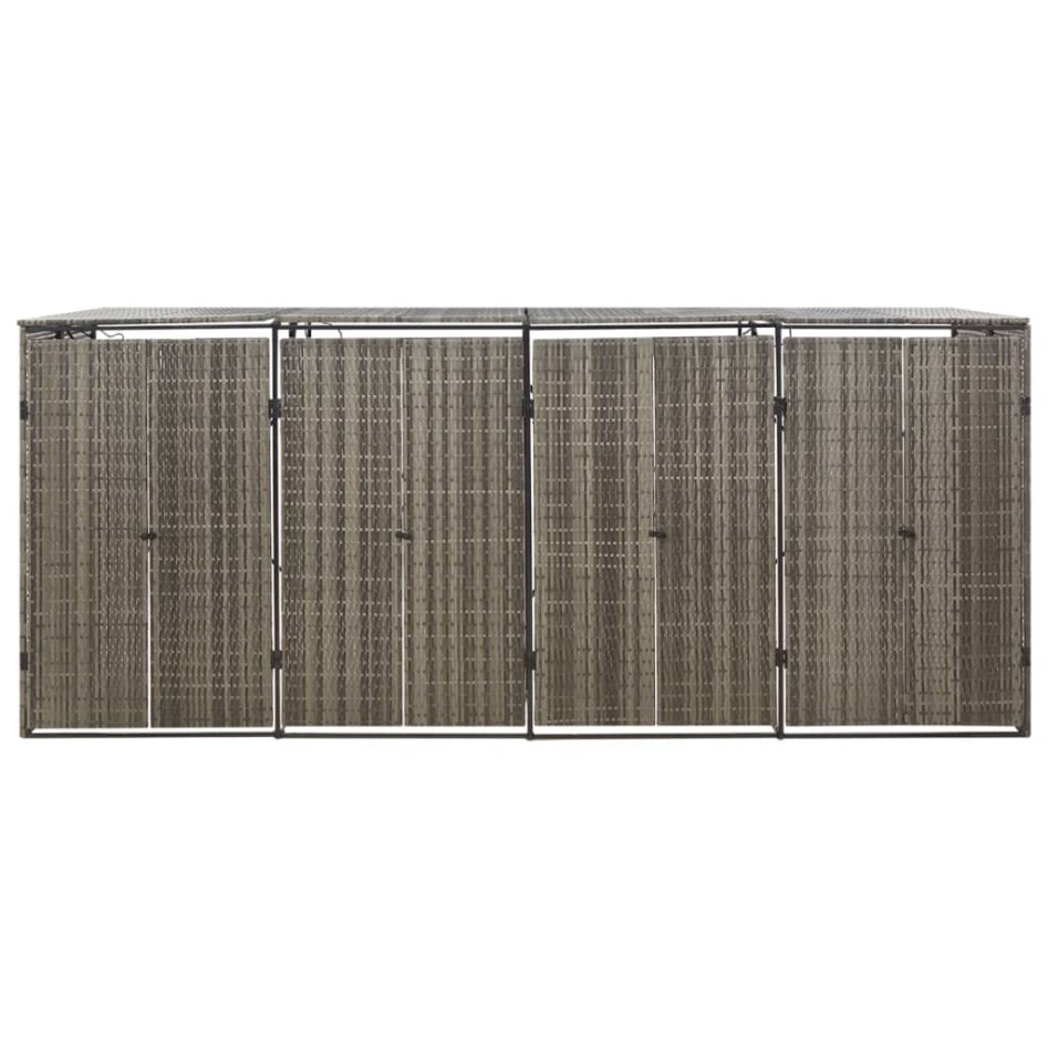 Cobertizo 4 contenedores de basura ratán PE gris 274x80x117