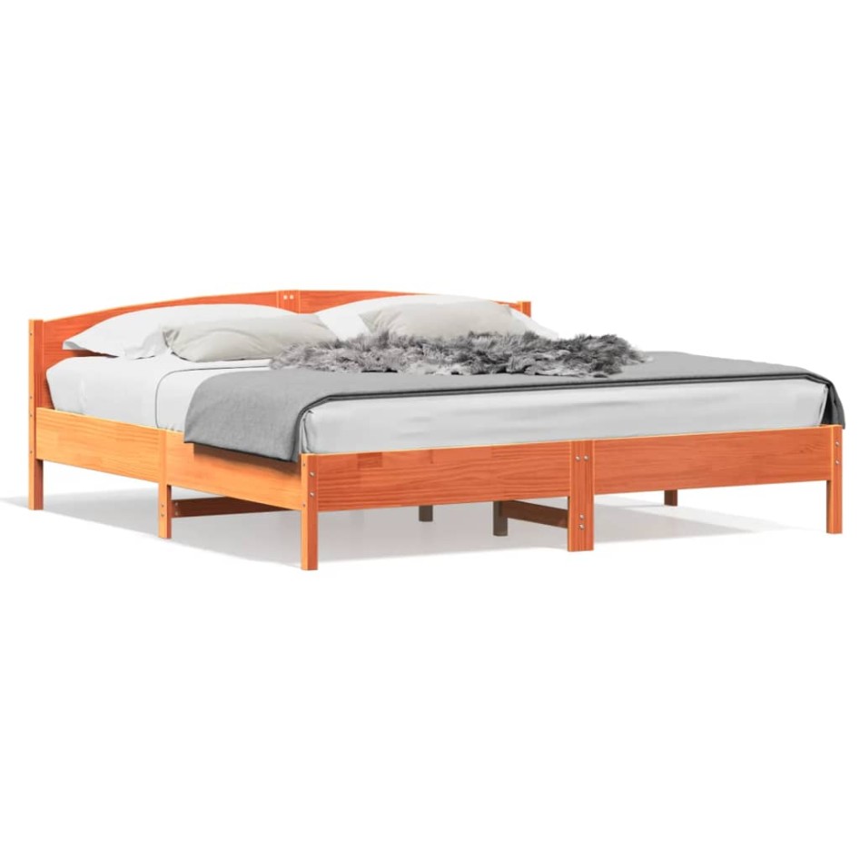 Estructura cama con cabecero madera pino marrón cera 180x200