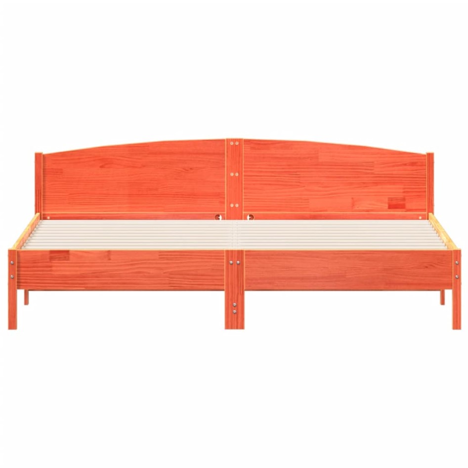 Estructura cama con cabecero madera pino marrón cera 180x200