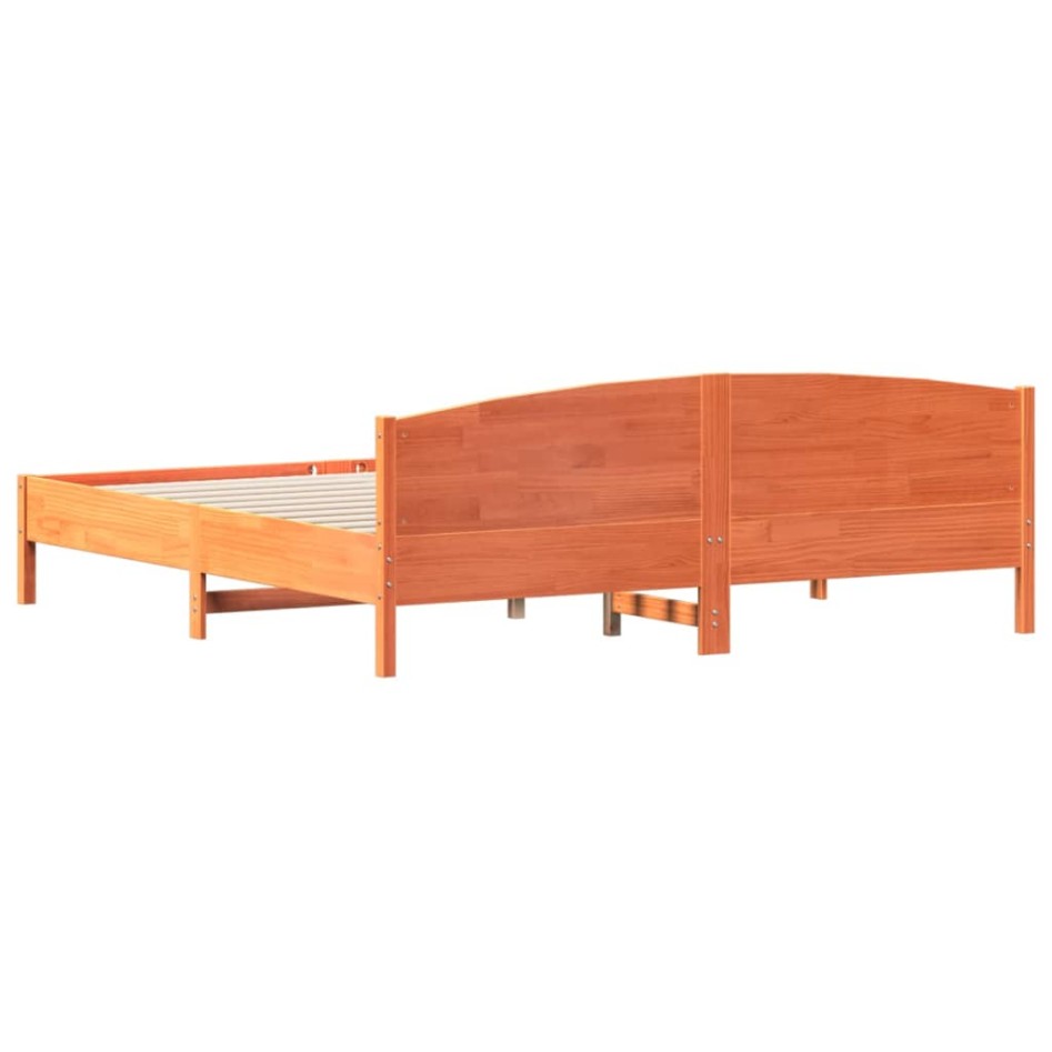 Estructura cama con cabecero madera pino marrón cera 180x200