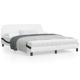 Estructura cama cabecero cuero sintético blanco negro