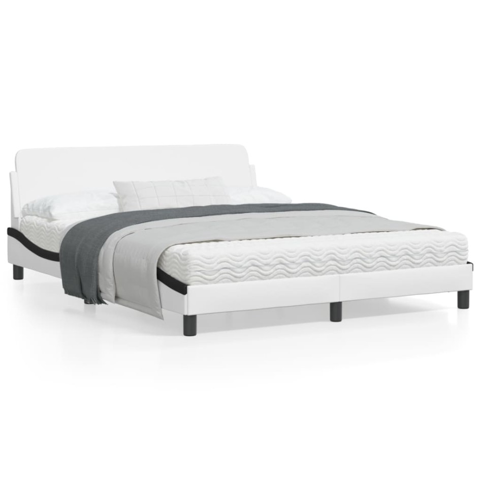 Estructura cama cabecero cuero sintético blanco negro