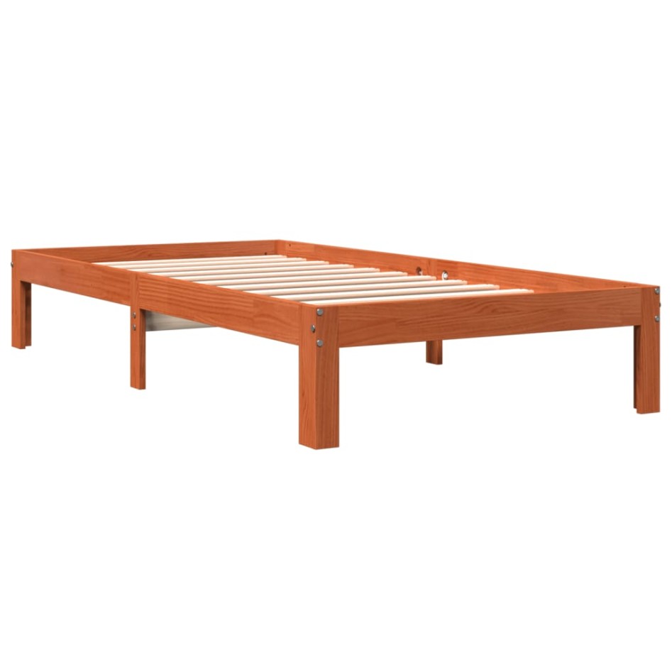 Estructura de cama madera maciza de pino marrón cera 90x200