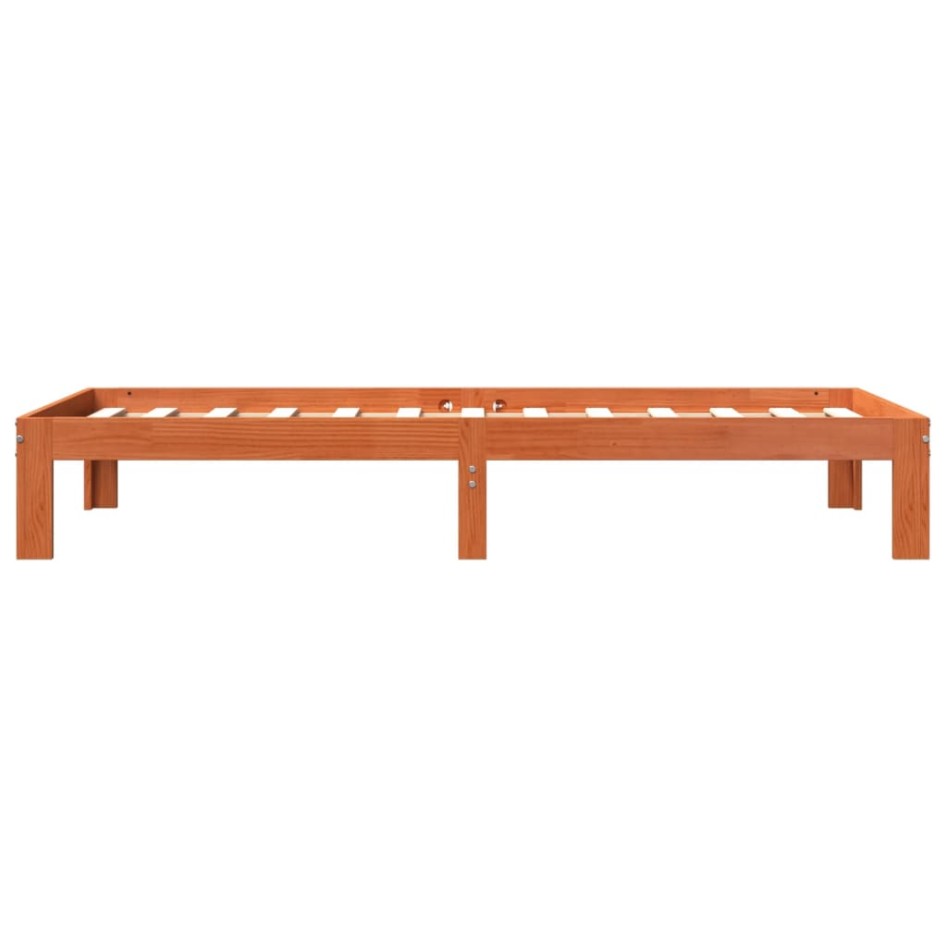 Estructura de cama madera maciza de pino marrón cera 90x200