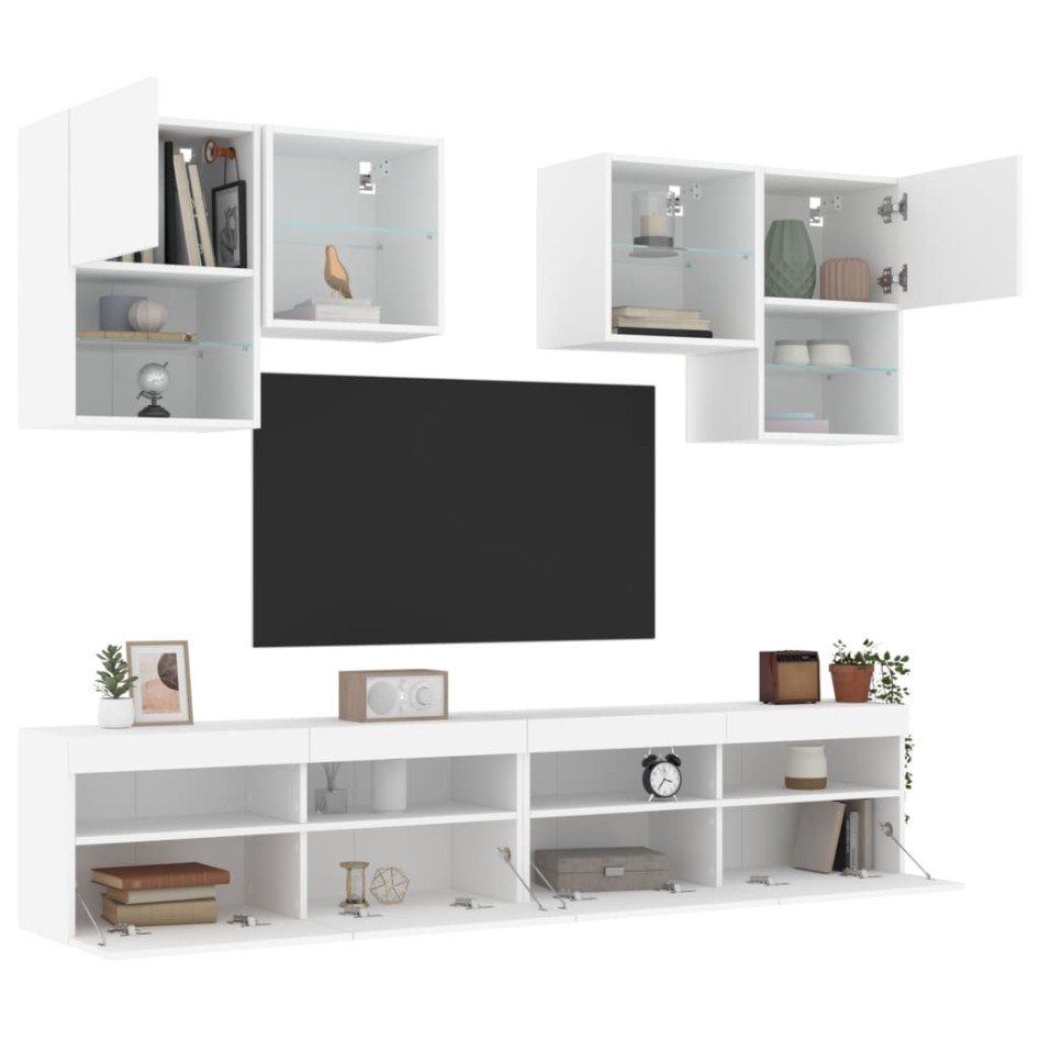 Mueble de pared de TV con luces LED 6 piezas
