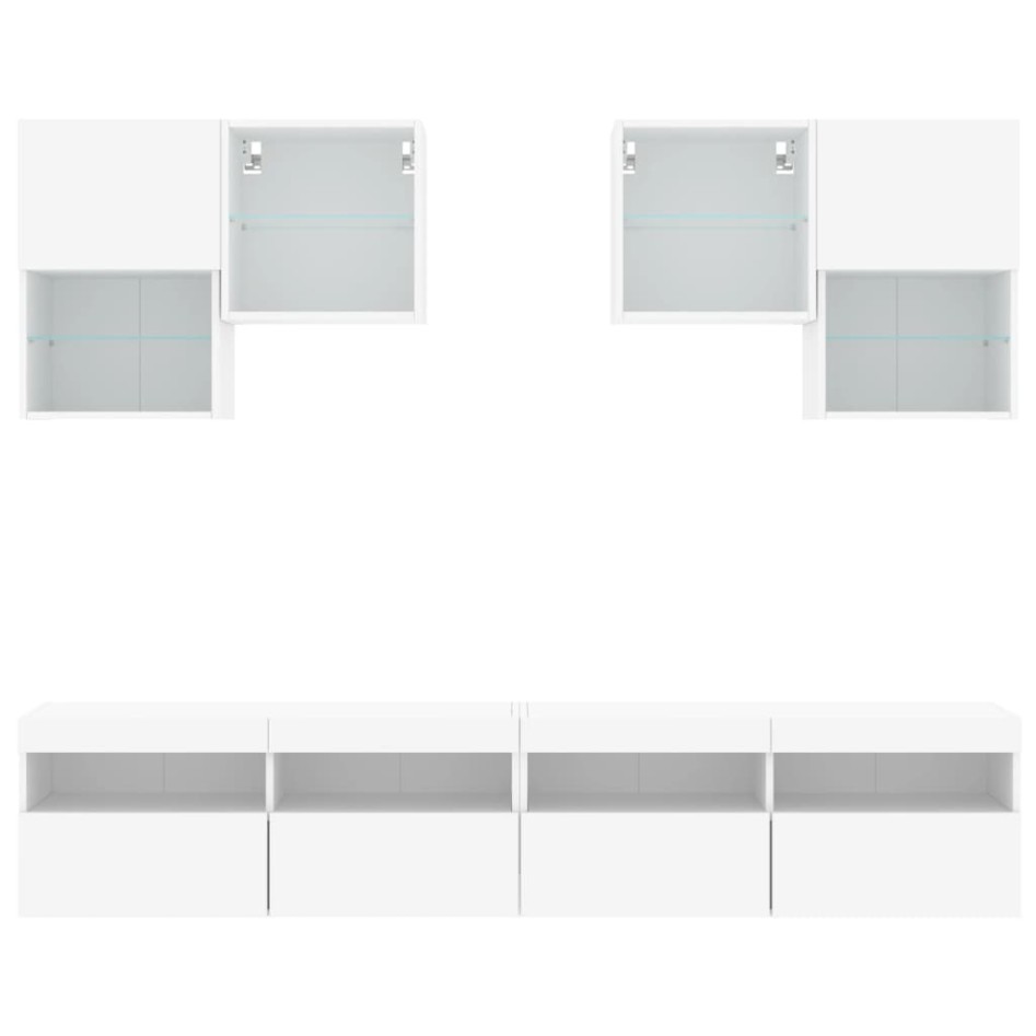 Mueble de pared de TV con luces LED 6 piezas
