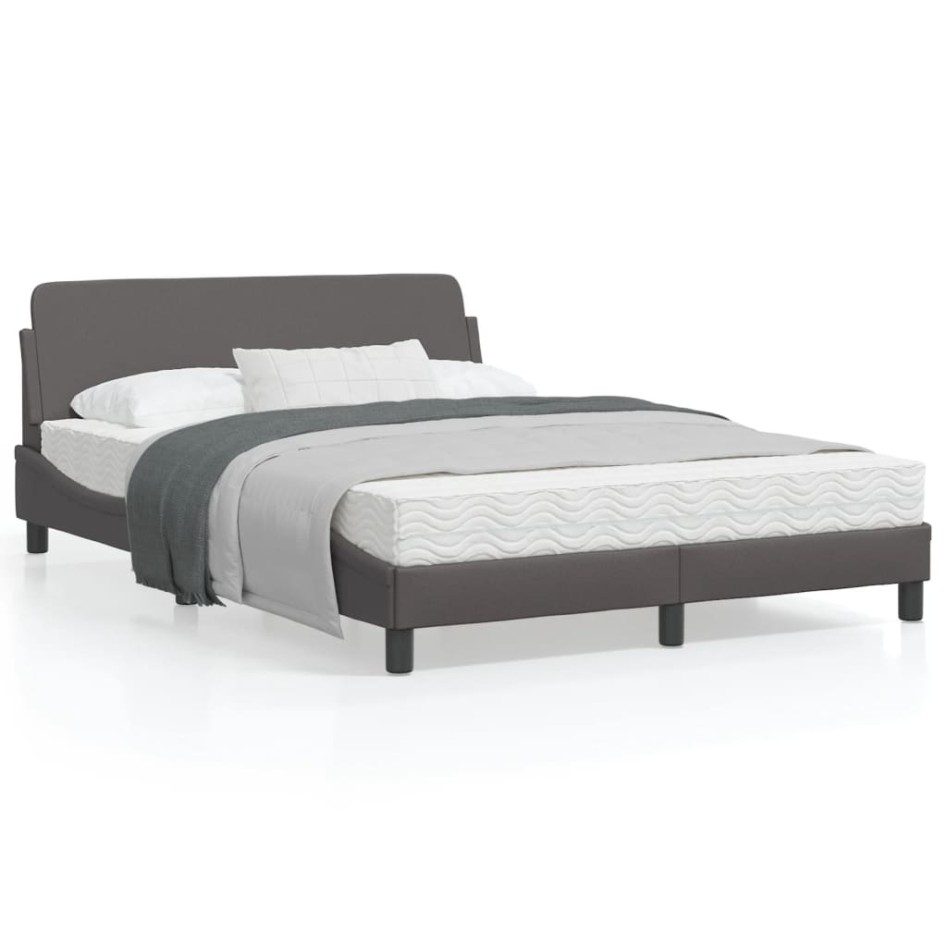 Estructura de cama con cabecero cuero sintético gris 140x190