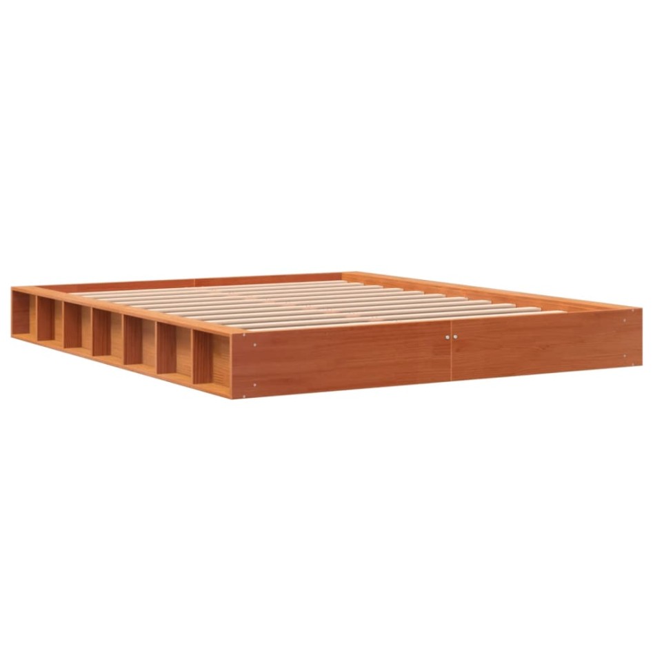 Estructura de cama madera maciza pino marrón cera 160x200