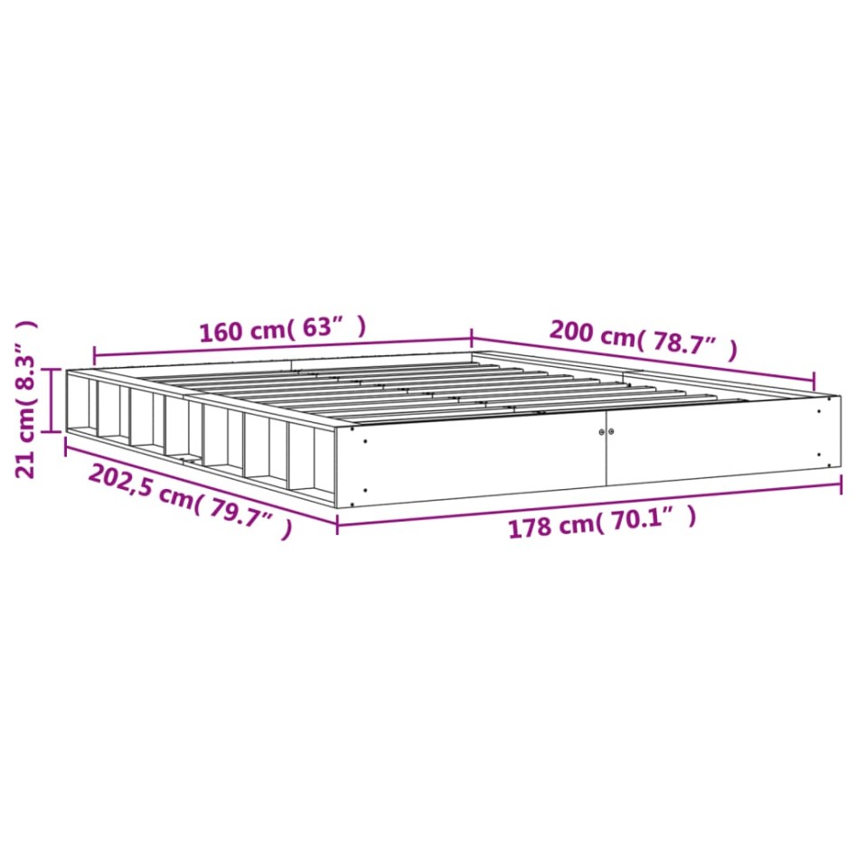 Estructura de cama madera maciza pino marrón cera 160x200