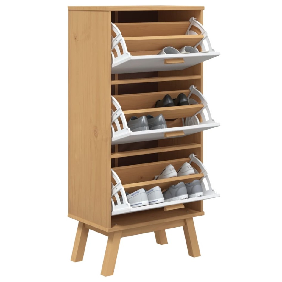 Zapatero OLDEN madera maciza pino blanco y marrón 55x35x120