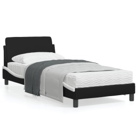 Estructura de cama con cabecero cuero sintético negro y