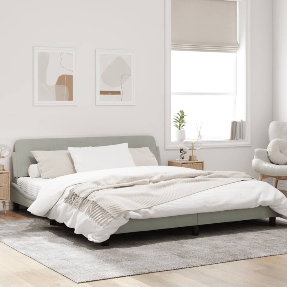 Estructura de cama con cabecero terciopelo gris claro