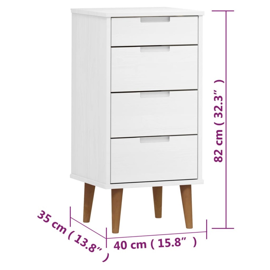 Mesita de noche MOLDE madera maciza de pino blanca 40x35x82