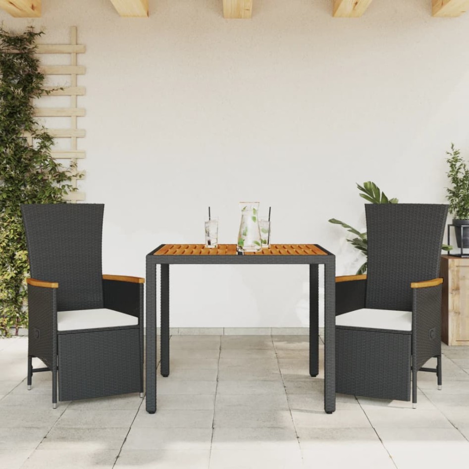 Set comedor de jardín 3 pzas con cojines ratán sintético