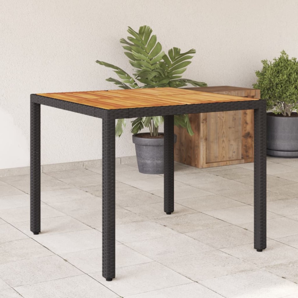 Mesa de jardín superficie madera acacia ratán negro 90x90x75