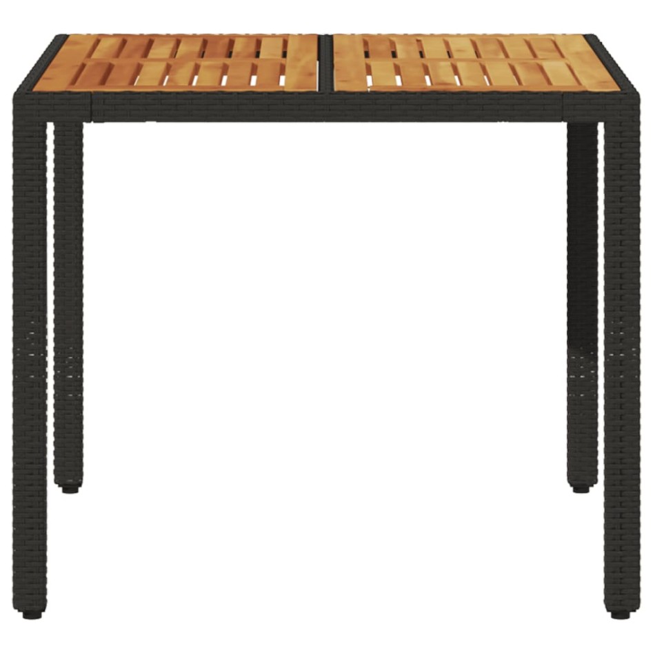 Mesa de jardín superficie madera acacia ratán negro 90x90x75